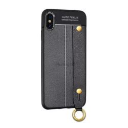   HUSĂ! - Protector de telefon din silicon (rezistenta medie la impact, efect piele, model de cusut, curea de incheietura) NEGRU Apple iPhone XS Max 6.5