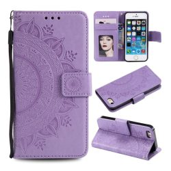   HUSĂ! - Husă stativă, efect piele (FLIP, deschidere laterală, desktop, curea de mână, model mandala) LILA Apple iPhone 5, Apple iPhone 5S, Apple iPhone SE (2016)