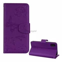   HUSĂ! - Carcasa in picioare, efect piele (FLIP, deschidere laterala, functie suport de masa, oglinda, model fluture) PURPLE Apple iPhone XS Max 6.5