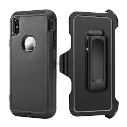  HUSĂ! - Protector de telefon din plastic Defender (rezistenta medie la impact, suport de birou, spate din silicon, protectie 360°, decupaj logo) NEGRU Apple iPhone XS Max 6.5