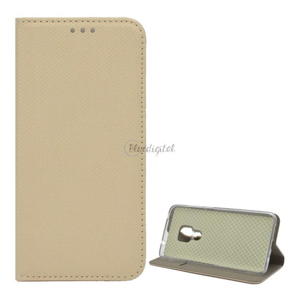Carcasa in picioare, efect piele (FLIP, deschidere laterala, functie suport de masa, model romb) GOLD Huawei Mate 20