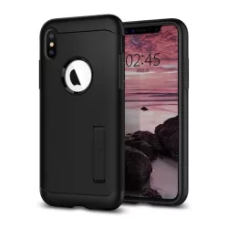   HUSĂ! - SPIGEN SLIM ARMOR Husă silicon pentru telefon (rezistent la impact mediu, spate din plastic, kickstand, decupaj logo) negru Apple iPhone XS Max 6.5