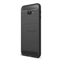   HUSĂ! - Protector de telefon din silicon (rezistență medie la impact, colț cu pernă de aer, periat, model carbon) NEGRU Samsung Galaxy J4 Plus (SM-J415F)