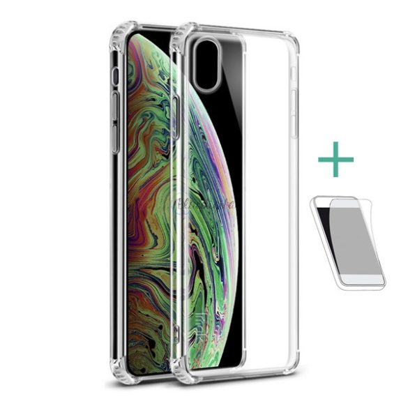 Protector de telefon din silicon IMAK (rezistenta medie la impact, colt cu perna de aer + folie protector ecran) TRANSPARENT Apple iPhone XS Max 6.5