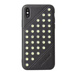   HUSĂ! - Protectie de telefon din plastic FIERRE SHANN (spate din piele, cu crampoane) NEGRU Apple iPhone XS 5.8, Apple iPhone X 5.8