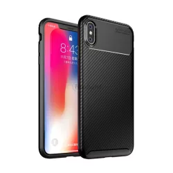   HUSĂ! - Protectie din silicon pentru telefon (rezistenta la impact mediu, colt cu perna de aer, model carbon) NEGRU Apple iPhone XS Max 6.5