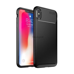 Protectie din silicon pentru telefon (rezistenta la impact mediu, colt cu perna de aer, model carbon) NEGRU Apple iPhone XS Max 6.5