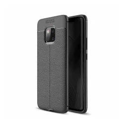   HUSĂ! - Husă silicon pentru telefon (rezistent la impact mediu, efect de piele, model de cusături) negru Huawei Mate 20 Pro
