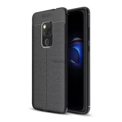  HUSĂ! - Protector de telefon din silicon (rezistenta la impact mediu, efect piele, model de cusaturi) NEGRU Huawei Mate 20