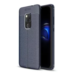   HUSĂ! - Protectie din silicon pentru telefon (rezistenta la impact mediu, efect piele, model de cusaturi) ALBASTRU INCHIS Huawei Mate 20