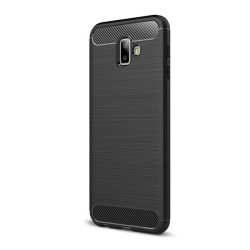   HUSĂ! - Protector de telefon din silicon (rezistență medie la impact, colț cu pernă de aer, periat, model carbon) NEGRU Samsung Galaxy J6 Plus (SM-J610F)