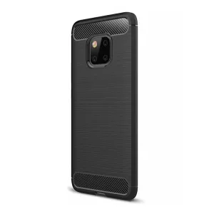 HUSĂ! - Husă silicon pentru telefon (rezistent la impact mediu, bubble heel, periat, model de carbon) negru Huawei Mate 20 Pro