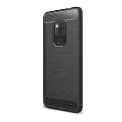   HUSĂ! - Husă silicon pentru telefon (rezistent la impact mediu, bubble heel, periat, model de carbon) negru Huawei Mate 20