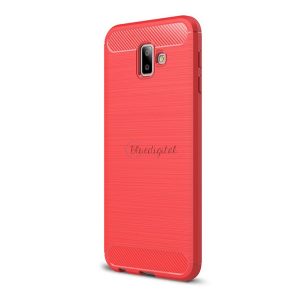 Protector de telefon din silicon (rezistență medie la impact, colț cu pernă de aer, periat, model carbon) ROȘU Samsung Galaxy J6 Plus (SM-J610F)