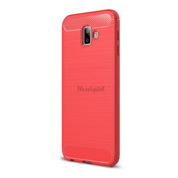Protector de telefon din silicon (rezistență medie la impact, colț cu pernă de aer, periat, model carbon) ROȘU Samsung Galaxy J6 Plus (SM-J610F)