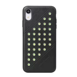   HUSĂ! - Protectie de telefon din plastic FIERRE SHANN (spate din piele, cu crampoane) NEGRU Apple iPhone XR 6.1