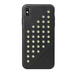   HUSĂ! - Protectie de telefon din plastic FIERRE SHANN (spate din piele, cu crampoane) NEGRU Apple iPhone XS Max 6.5