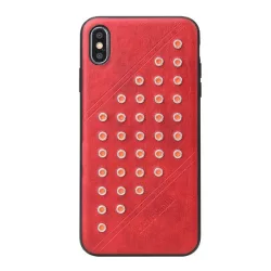   HUSĂ! - Protectie de telefon din plastic FIERRE SHANN (spate din piele, cu crampoane) RED Apple iPhone XS Max 6.5