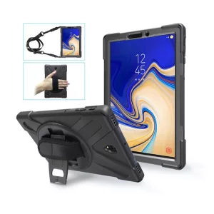 Protector de telefon din plastic Defender (rezistenta la impact, suport, 360° + curea de mana, curea de umar) NEGRU Samsung Galaxy Tab S4 10.5 WIFI (SM-T830), Samsung Galaxy Tab S4 10.5 LTE (SM-T835)