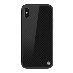   HUSĂ! - NILLKIN TEMPERED PLAID cadru de protecție din silicon pentru telefon (BUMPER, spate din sticlă călită, model pătrat) NEGRU Apple iPhone XS Max 6.5