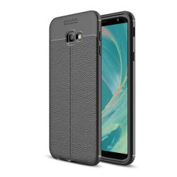   HUSĂ! - protecțiede telefon din silicon (rezistent la impact mediu, efect de piele, model de cusătură) negru Samsung Galaxy J4 Plus (SM-J415F)