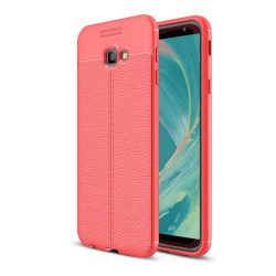   HUSĂ! - Protectie din silicon pentru telefon (rezistenta la impact mediu, efect piele, model de cusaturi) ROSU Samsung Galaxy J4 Plus (SM-J415F)
