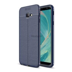   HUSĂ! - Protectie din silicon pentru telefon (rezistenta la impact mediu, efect piele, model de cusaturi) ALBASTRU INCHIS Samsung Galaxy J4 Plus (SM-J415F)