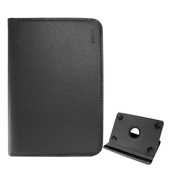 Husă ENKAY în picioare, efect piele (universal, FLIP, suport pentru masă, 360°, dimensiune 10") NEGRU