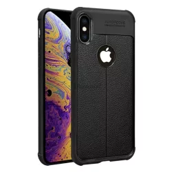   HUSĂ! - Protectie de telefon din silicon IMAK VEGA (rezistenta medie la impact, efect piele, model de cusaturi, colt cu perna de aer, decupat logo) NEGRU Apple iPhone XS Max 6.5