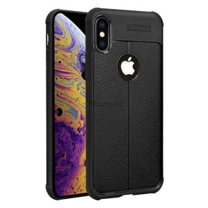 Protectie de telefon din silicon IMAK VEGA (rezistenta medie la impact, efect piele, model de cusaturi, colt cu perna de aer, decupat logo) NEGRU Apple iPhone XS Max 6.5