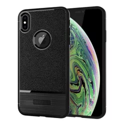   HUSĂ! - Protector de telefon din silicon (rezistenta la impact mediu, efect piele, periat, decupaj logo) NEGRU Apple iPhone XS Max 6.5