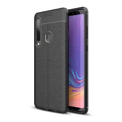   HUSĂ! - Husă silicon pentru telefon (rezistent la impact mediu, efect de piele, model de cusături) negru Samsung Galaxy A9 (2018) SM-A920