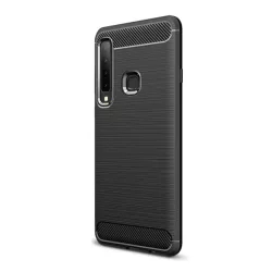   HUSĂ! - Husă silicon pentru telefon (rezistent la impact mediu, bubble heel, periat, model de carbon) negru Samsung Galaxy A9 (2018) SM-A920