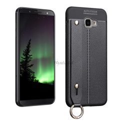   HUSĂ! - Protectie de telefon din silicon (rezistenta medie la impact, functie suport de masa, efect piele, model de cusut + curea de mana) NEGRU Samsung Galaxy J4 Plus (SM-J415F)
