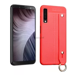   HUSĂ! - Protectie de telefon din silicon (rezistenta medie la impact, functie suport de masa, efect piele, model de cusut + curea de mana) ROSU Samsung Galaxy A7 (2018) SM-A750F