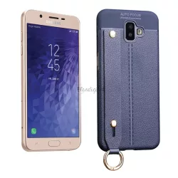   HUSĂ! - Protectie din silicon pentru telefon (rezistenta medie la impact, functie suport de masa, efect piele, model de cusut + curea de incheietura) ALBASTRU INCHIS Samsung Galaxy J6 Plus (SM-J610F)