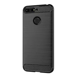   HUSĂ! - Protectie de telefon din silicon (rezistenta la impact mediu, colt cu perna de aer, periat, model carbon) NEGRU Huawei Y6 Prime (2018)
