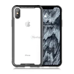   HUSĂ! - ROAR Glass Airframe cadru de protecție din silicon pentru telefon (BUMPER, mediu rezistent la impact, spate din sticlă călită) NEGRU Apple iPhone XS Max 6.5