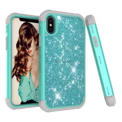   HUSĂ! - Protector de telefon din plastic Defender (rezistență medie la impact, interior din silicon, cadru din plastic, cu paiete) CYAN Apple iPhone XS Max 6.5
