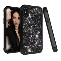   HUSĂ! - Protector de telefon din plastic Defender (rezistenta la impact mediu, interior din silicon, cadru din plastic, paiete) NEGRU Apple iPhone XS Max 6.5
