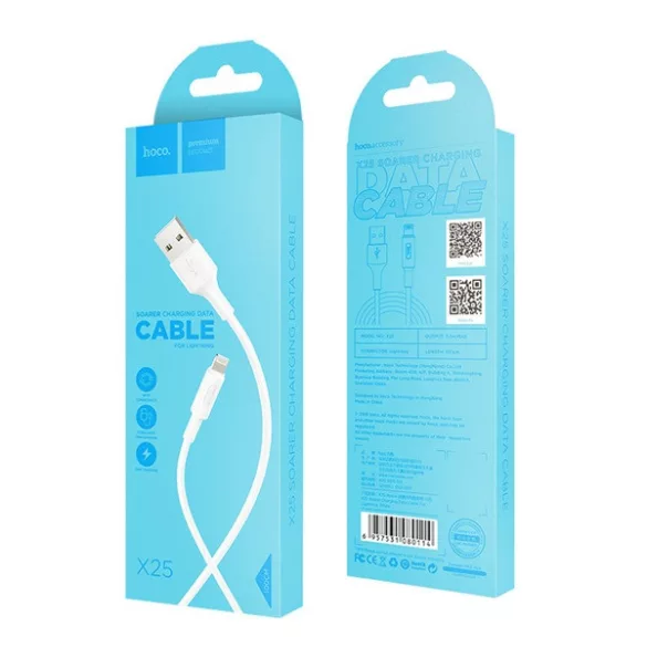 Cablu de date HOCO X25 (USB - fulger, 100cm) ALB