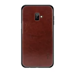   HUSĂ! - Protectie de telefon din plastic MOFI (cadru silicon, spate cu efect piele) MARO ÎNCHIS Samsung Galaxy J6 Plus (SM-J610F)