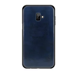   HUSĂ! - Protector de telefon din plastic MOFI (cadru silicon, spate cu efect piele) ALBASTRU ÎNCHIS Samsung Galaxy J6 Plus (SM-J610F)