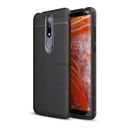   HUSĂ! - Protectie din silicon pentru telefon (rezistenta medie la impact, efect piele, model de cusaturi) NEGRU Nokia 3.1 Plus