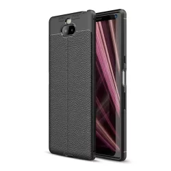   HUSĂ! - Husă silicon pentru telefon (rezistent la impact mediu, efect de piele, model de cusături) negru Sony Xperia 10 (L4113)