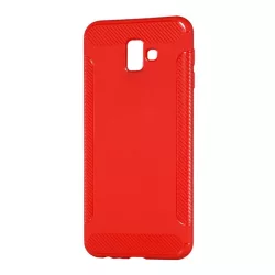   HUSĂ! - Protector de telefon din silicon (rezistență medie la impact, model carbon) ROȘU Samsung Galaxy J6 Plus (SM-J610F)