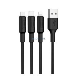   HOCO X25 cablu de încărcare 3in1 (USB - fulger/microUSB/Type-C, 100cm) NEGRU