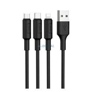 HOCO X25 cablu de încărcare 3in1 (USB - fulger/microUSB/Type-C, 100cm) NEGRU
