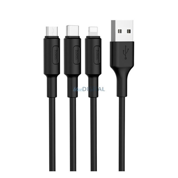 HOCO X25 cablu de încărcare 3in1 (USB - fulger/microUSB/Type-C, 100cm) NEGRU
