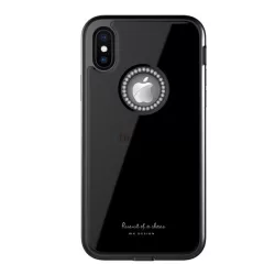   HUSĂ! - Protectie de telefon din plastic WK GINSTONE (rezistenta medie la impact, spate din sticla, strass, decupaj logo) NEGRU Apple iPhone XS Max 6.5